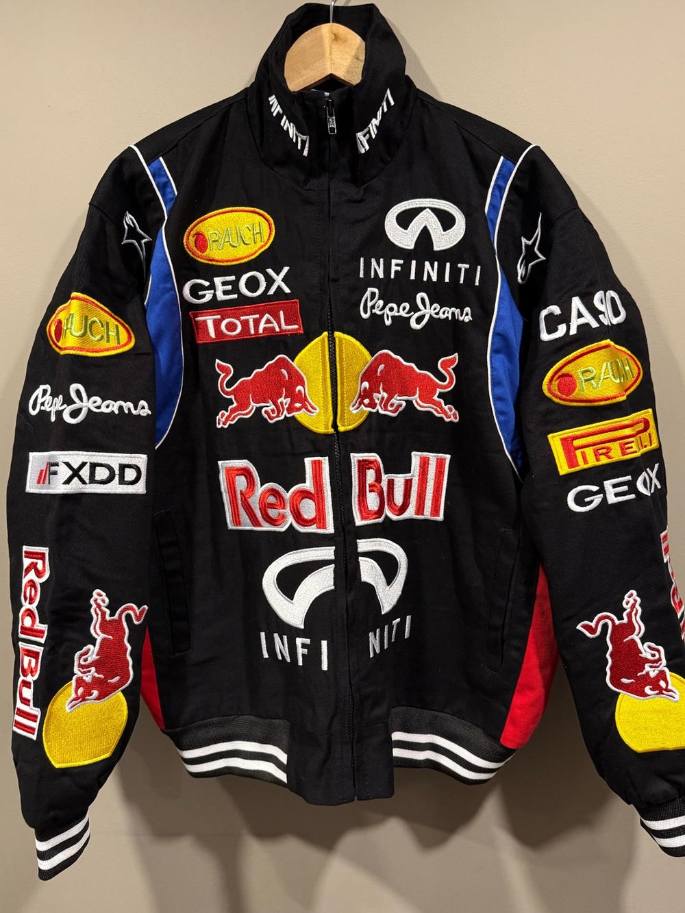 Red Bull Racing f1 Inspired Embroidered Team full zip denimJacket NWOT